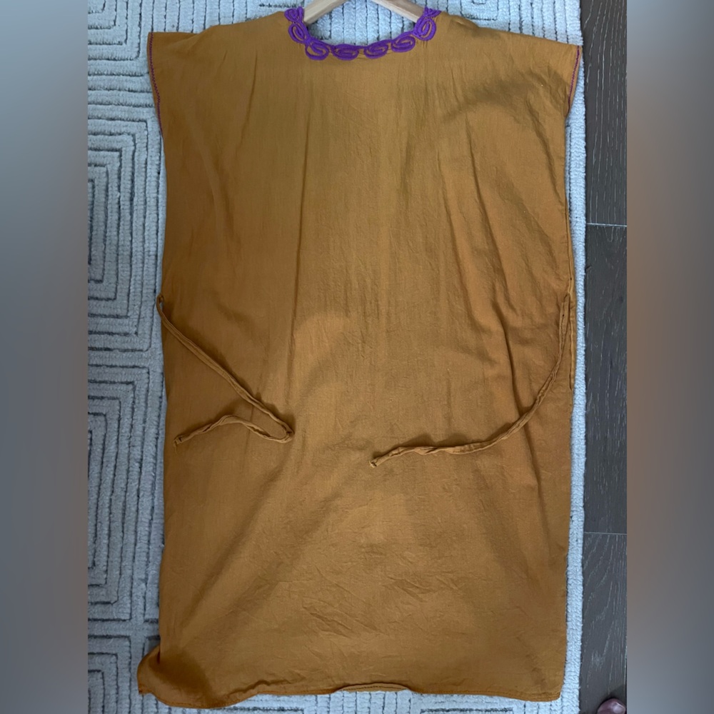 Mexican Embroidered Floral Tank Dress in Mustard with Multicolor Bloom - Picture 8 of 8